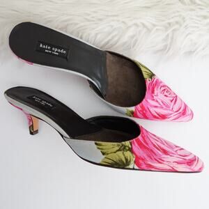 Vintage Kate Spade New York 90s Y2K Rose Floral Fabric Kitten Heel Mules
